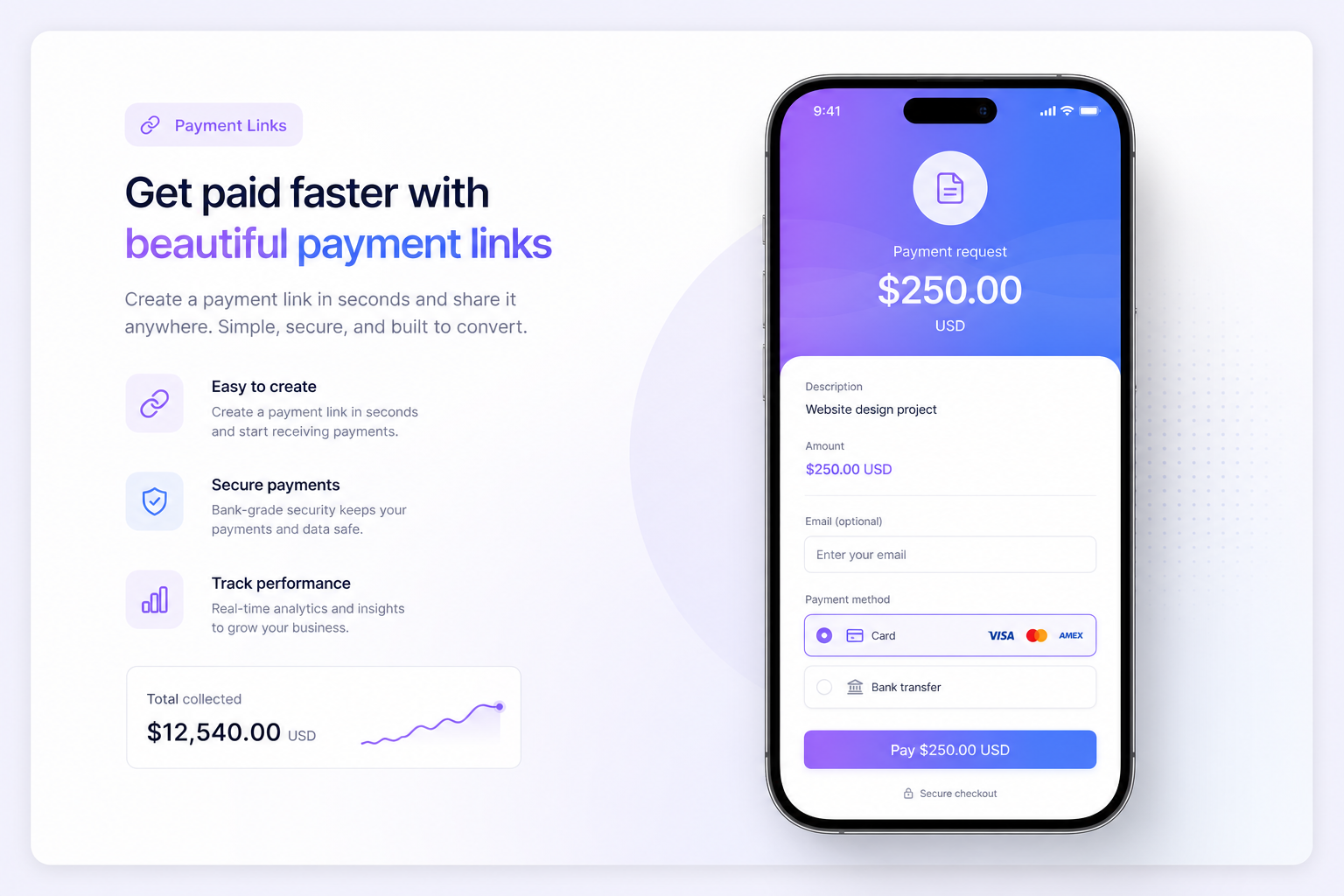 Pay dues and get paid with beautiful payment links